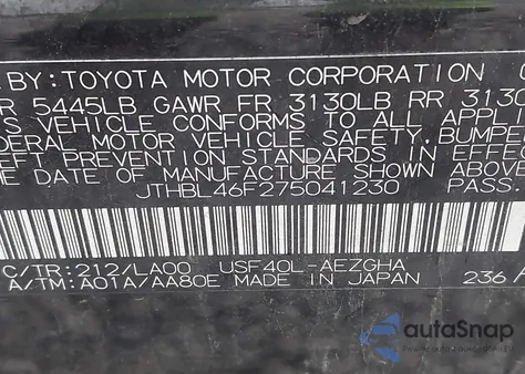 2007 Lexus Ls 460 z USA, uszkodzony, nr VIN JTHBL46F275041230